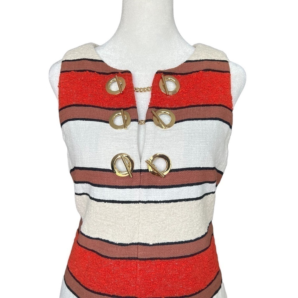 DEREK LAM 10 CROSBY Grommet Detail Stripe Shift Dress - Picture 8 of 11
